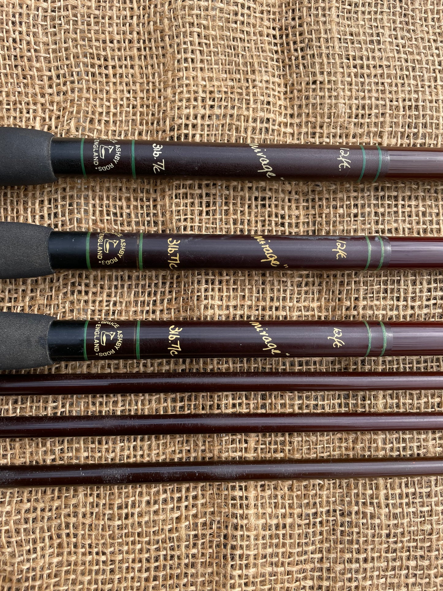 3 x Bruce Ashby Mirage Old School Carp Fishing Rods. 12’. 3.00lb T/C.