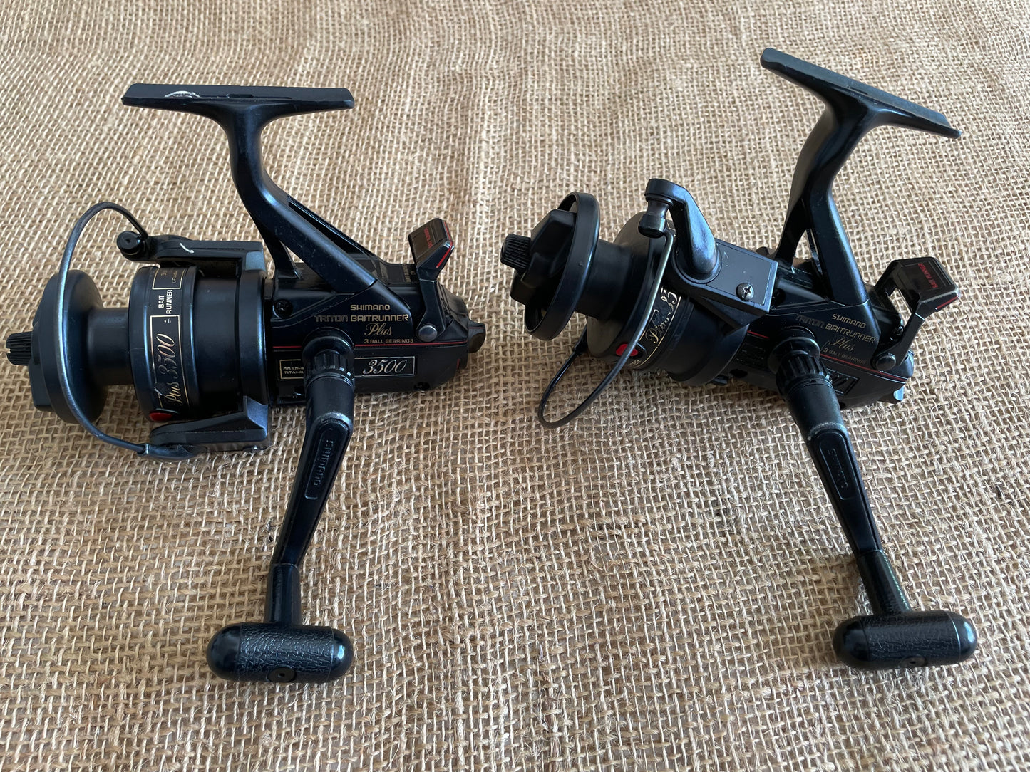 2 x Shimano Triton Baitrunner Plus 3500 Old School Carp Fishing Reels. 1980s.