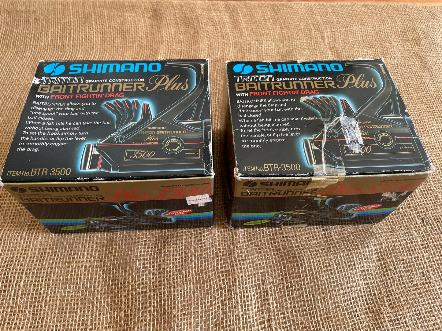 2 x Shimano Triton Baitrunner Plus 3500 Old School Carp Fishing Reels. 1980s.