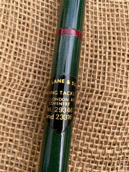 1 x W H Lane (Billy Lane) 10’ Green Glass Vintage Carp Fishing Rod. 1970s.