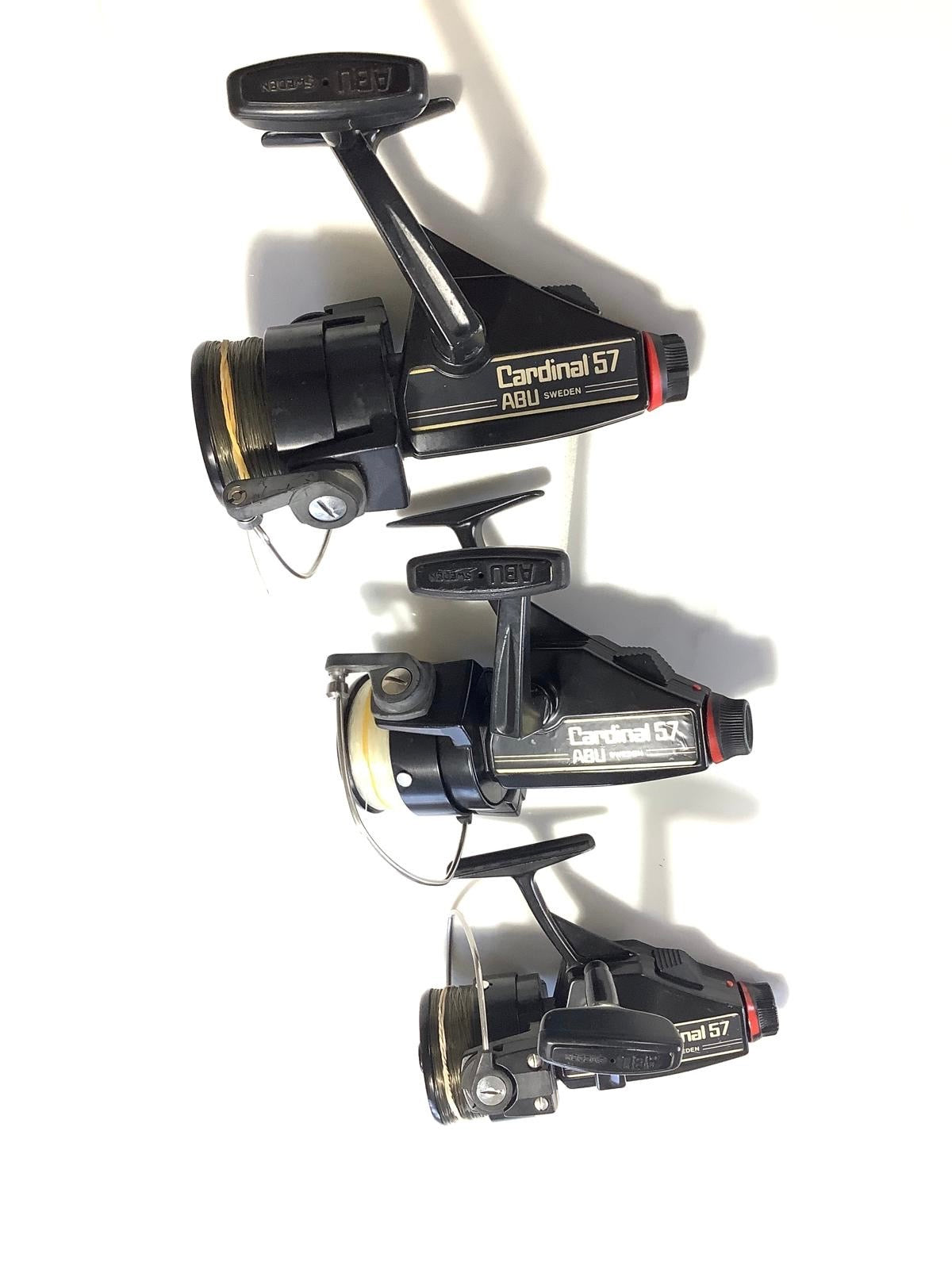 3 x ABU Cardinal 57 Vintage Old School Carp Fishing Reels. Custom Alloy Spools.
