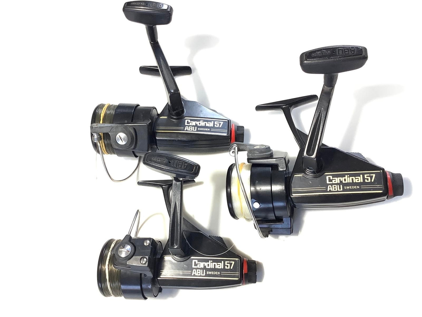 3 x ABU Cardinal 57 Vintage Old School Carp Fishing Reels. Custom Alloy Spools.