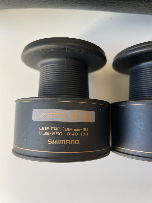 3 x Shimano Aero 6010-8010Baitrunner Spools With Zip Case. 1990s.