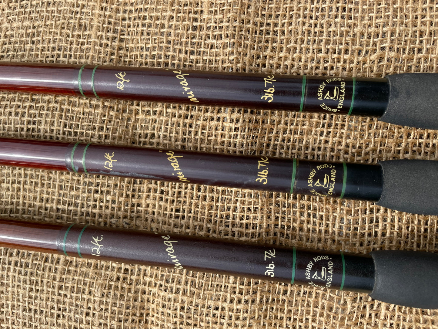 3 x Bruce Ashby Mirage Old School Carp Fishing Rods. 12’. 3.00lb T/C.
