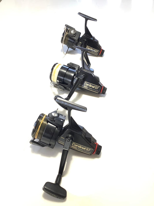3 x ABU Cardinal 57 Vintage Old School Carp Fishing Reels. Custom Alloy Spools.