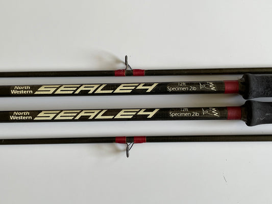 2 x North Western Sealey Carbon 12’ 2lb T/C Old School Carp Fishing Rods.