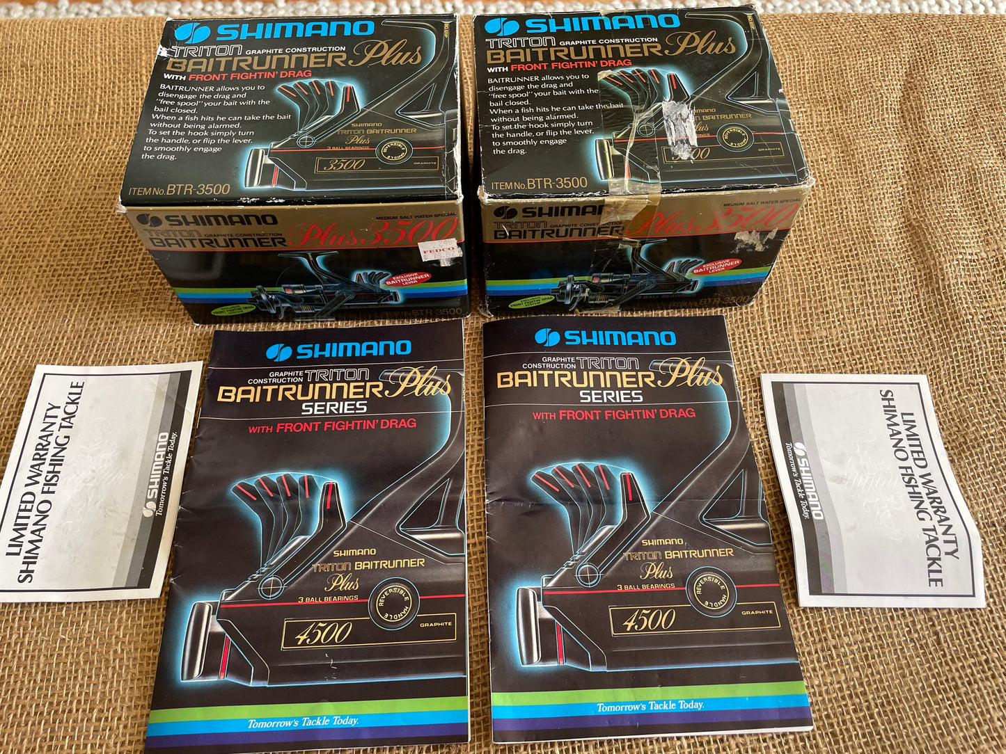 2 x Shimano Triton Baitrunner Plus 3500 Old School Carp Fishing Reels. 1980s.