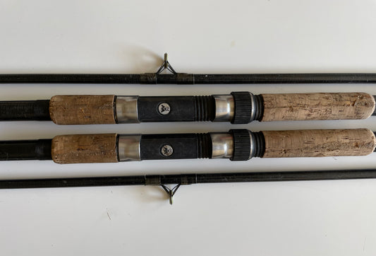 2 x Old School North Western 11’ Glass Carp Fishing Rods. 1970-80s. Fuji Guides.