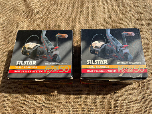 2 x Silstar RXB50 Bait Feeder System Old School Carp Fishing Reels. 1990s. Minty.