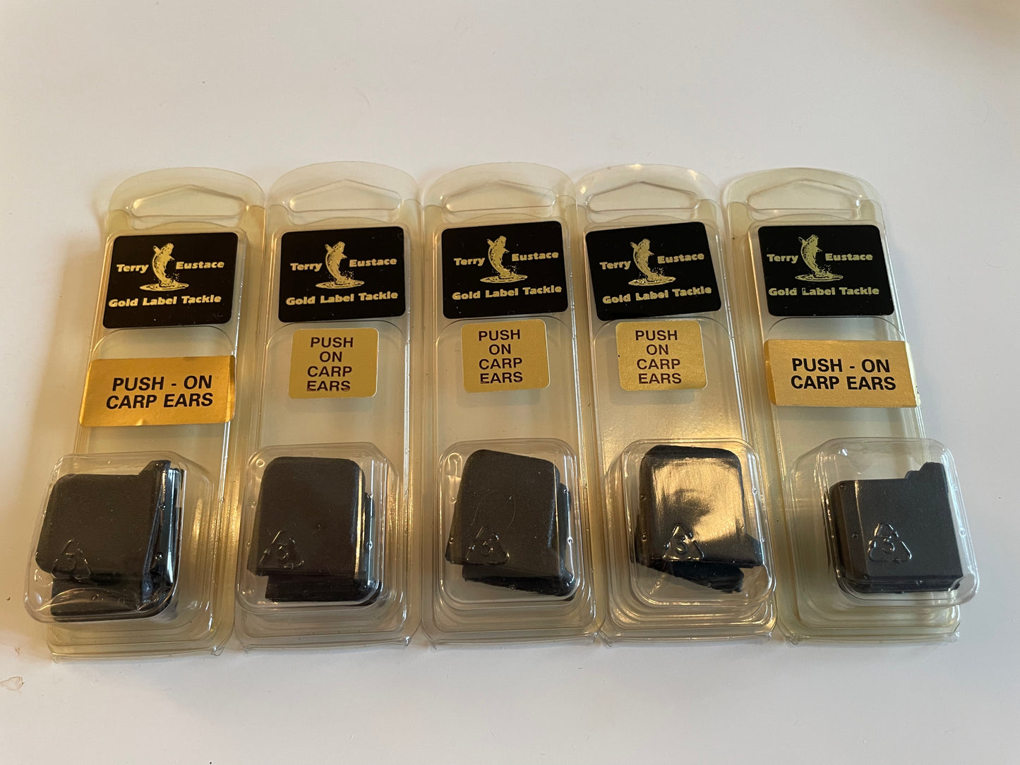 5 x Packets Of Terry Eustace Optonic Bite Alarm Push On Ears. 1980s.