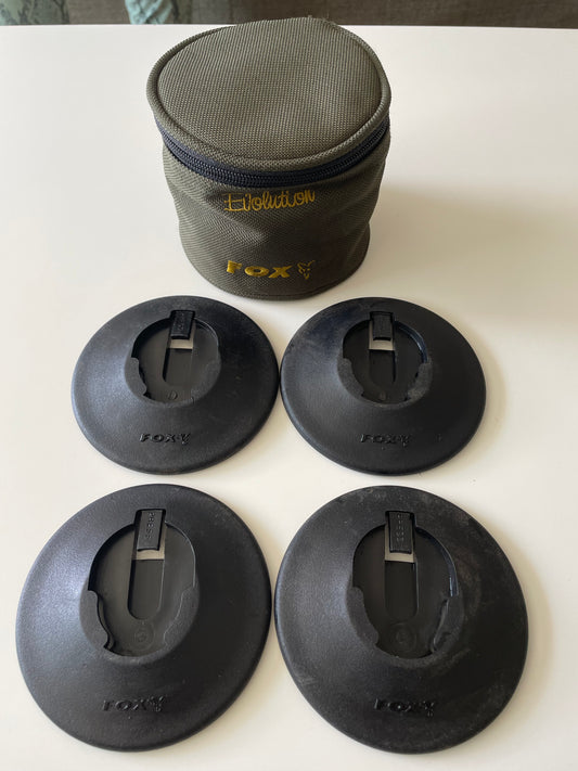 4 x Fox XL Bedchair Chair Mud Feet + Evolution Case.