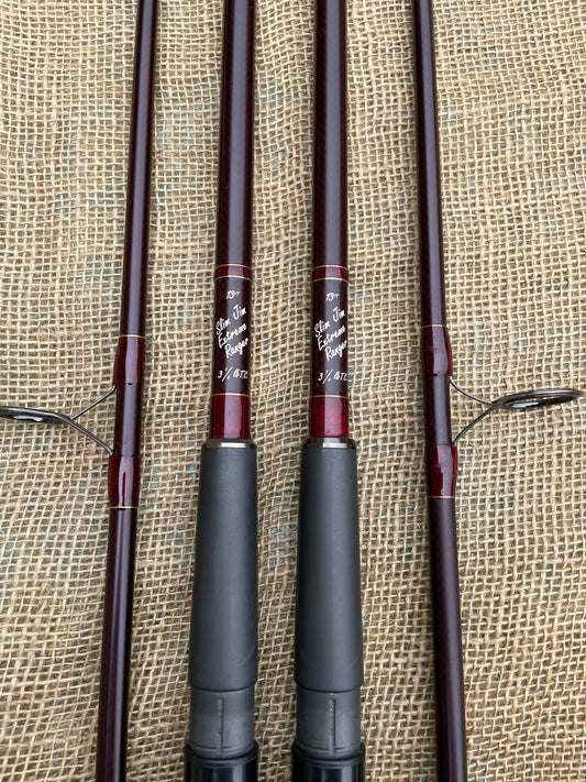 2 x Simpson’s Of Turnford Slim Jim Extreme Ranger Old School Carp Fishing Rods. 13’. 3.25lb T/C. 1990s.