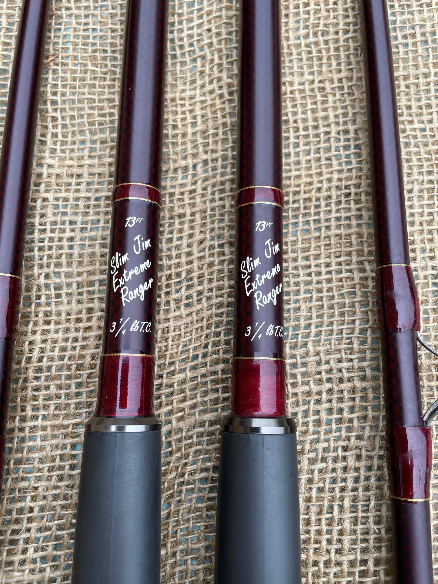2 x Simpson’s Of Turnford Slim Jim Extreme Ranger Old School Carp Fishing Rods. 13’. 3.25lb T/C. 1990s.