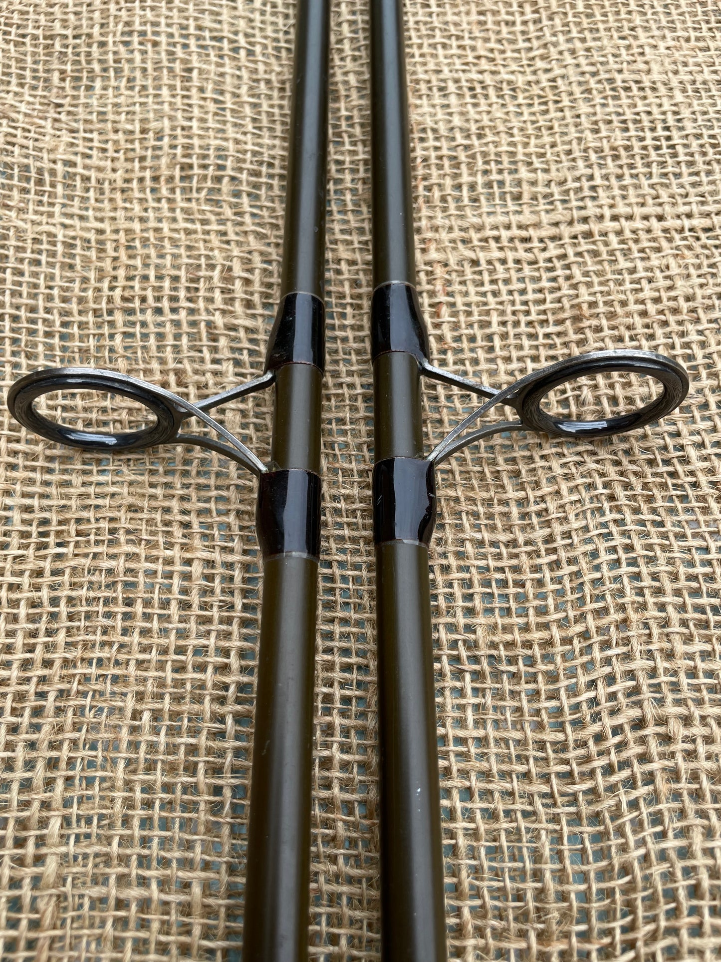 2 x Fox 9’ Stalker Carp Fishing Rods. 2pce. 2.5lb T/C. Old School. 1990s.