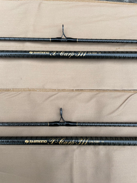 2 x Shimano X Carp 311 Old School 11’ Carbon Carp Fishing Rods. 2.00lb T/ C. Early 1990s