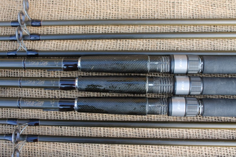 3 x Fox Vario Twin Twip Old School Carbon Carp Fishing Rods. 2.75lb And 3.25lb T/C.