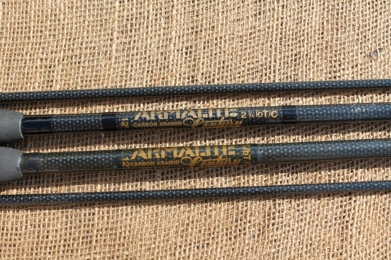 2 x Century Armalite MK 1 Old School Carbon Carp Fishing Rods. 1990s. 12'. 2.25lb T/C.
