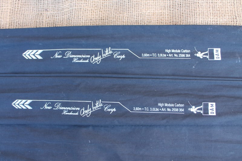 2 x DAM Andy Little New Dimension Old School Carp Fishing Rods. 1990s.