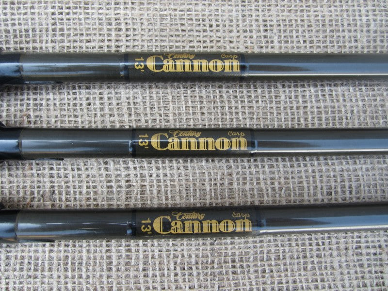 3 x Century Cannon Old School Carbon Carp Fishing Rods. 13' 3.50lb