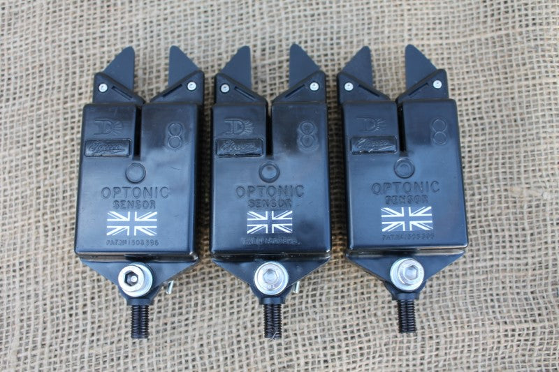 3 x Custom Optonic Carp Fishing Bite Alarms. Red LEDs.