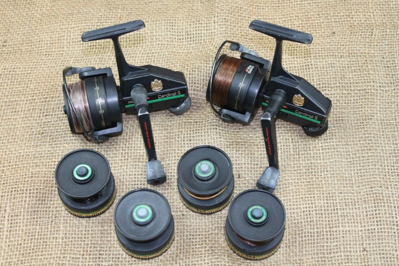 1980s abu garcia reels 2 x ABU Garcia C5 Old School Carp Fishing Reels. With 4 Spare Spools. – Vintage Carp Fishing Tackle
