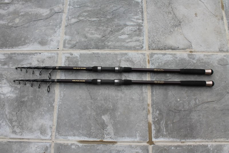 2 x Maver Telescopic Hi Modulus Carbon Carp Fishing Rods. Rare.