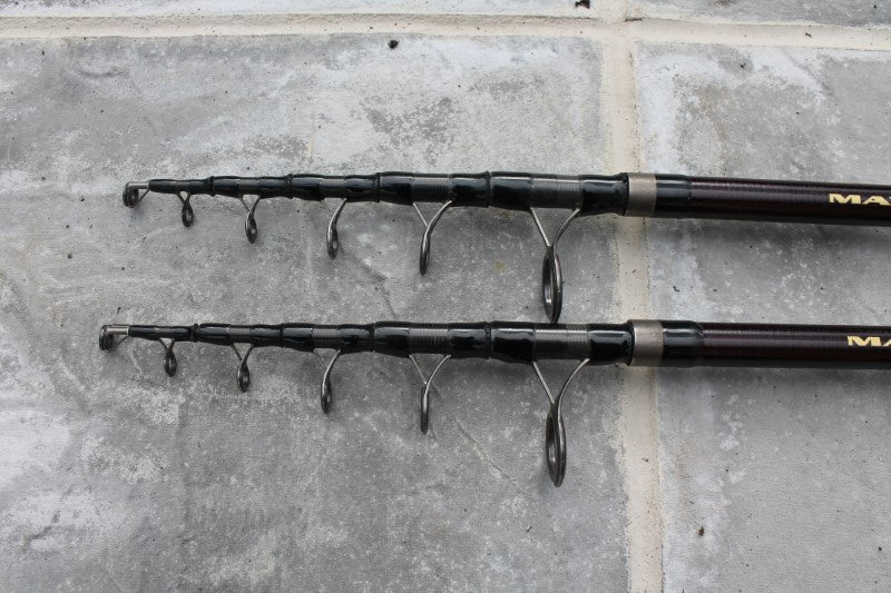 2 x Maver Telescopic Hi Modulus Carbon Carp Fishing Rods. Rare.
