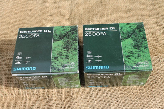 2 x Shimano 2500 FA DL Baitrunner Reels. Boxed. Complete.