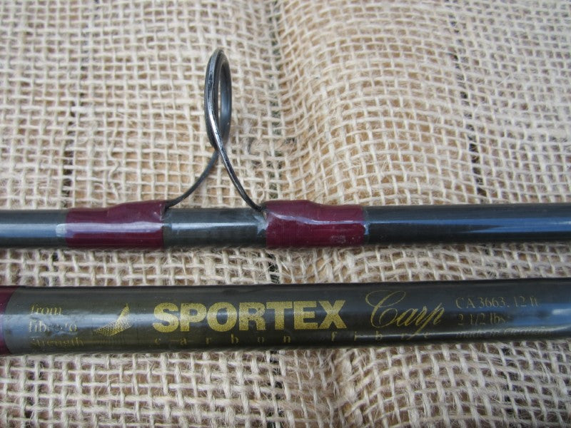 2 x Sportex 'Carp' Carbon 12' 2.5lb T/C Old School Carp Fishing Rods.