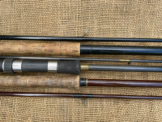 3 x Vintage Glass And Carbon Carp Fishing Rods. Hardy, North Western, Cono Flex. 1970s.