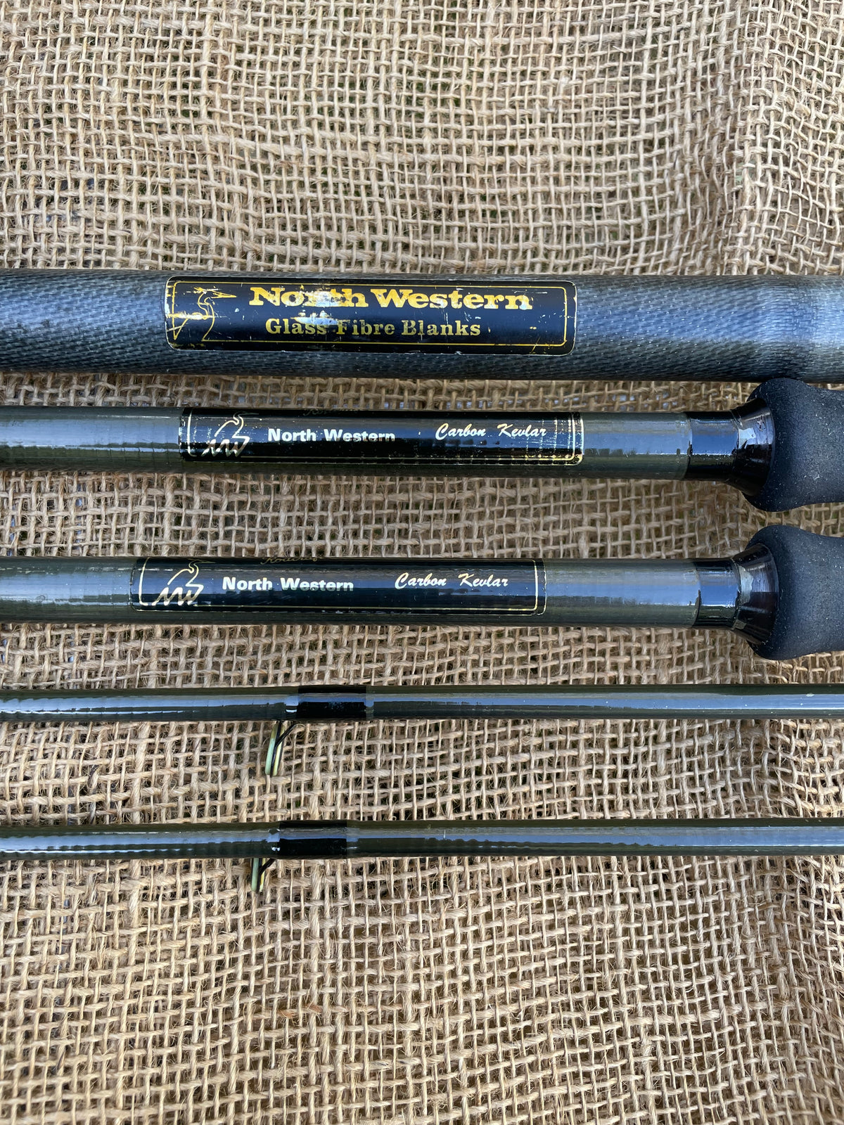 2 x North Western Rodcraft Carbon Kevlar 12’ Old School Carp Fishing Rods. NW Net Handler Kevin Nash Deluxe Rod Hold-all.