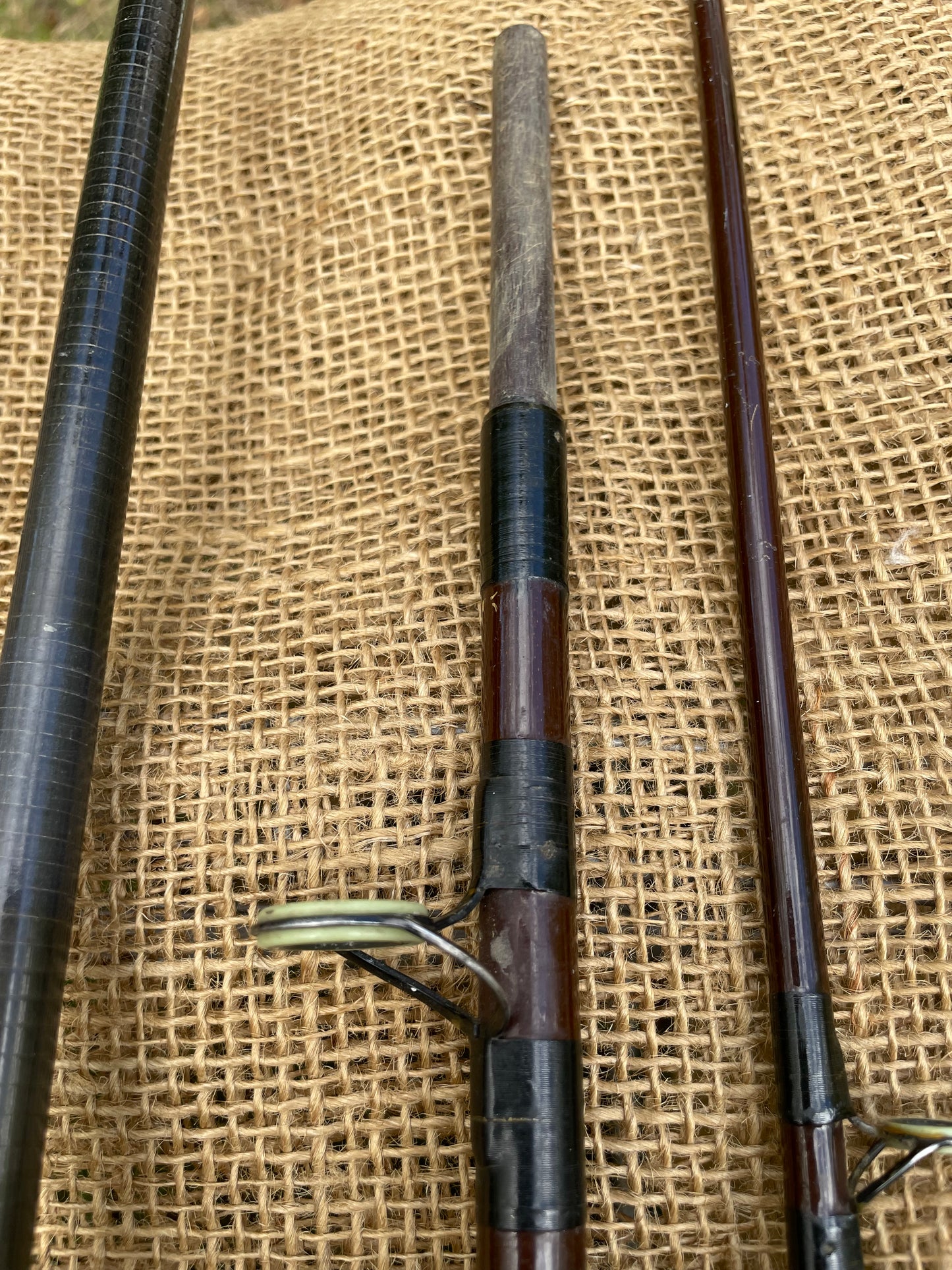 3 x Vintage Glass And Carbon Carp Fishing Rods. Hardy, North Western, Cono Flex. 1970s.