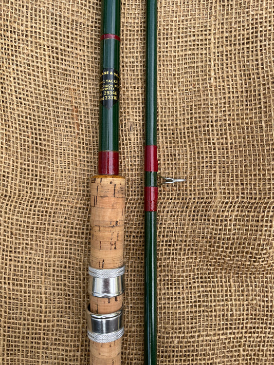 1 x W H Lane (Billy Lane) 10’ Green Glass Vintage Carp Fishing Rod. 1970s.