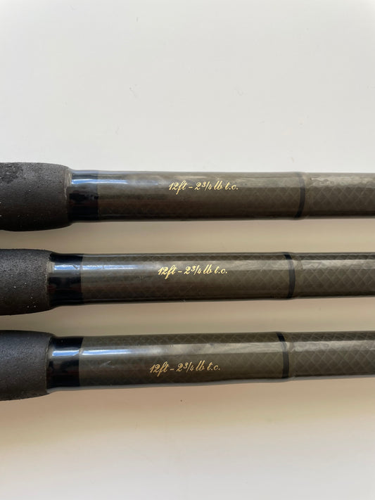 3 x Daiwa Whisker Amorphous Trev’s Of Wilmslow Custom Old School Carp Rods. 12’. 2.75lb T/C.