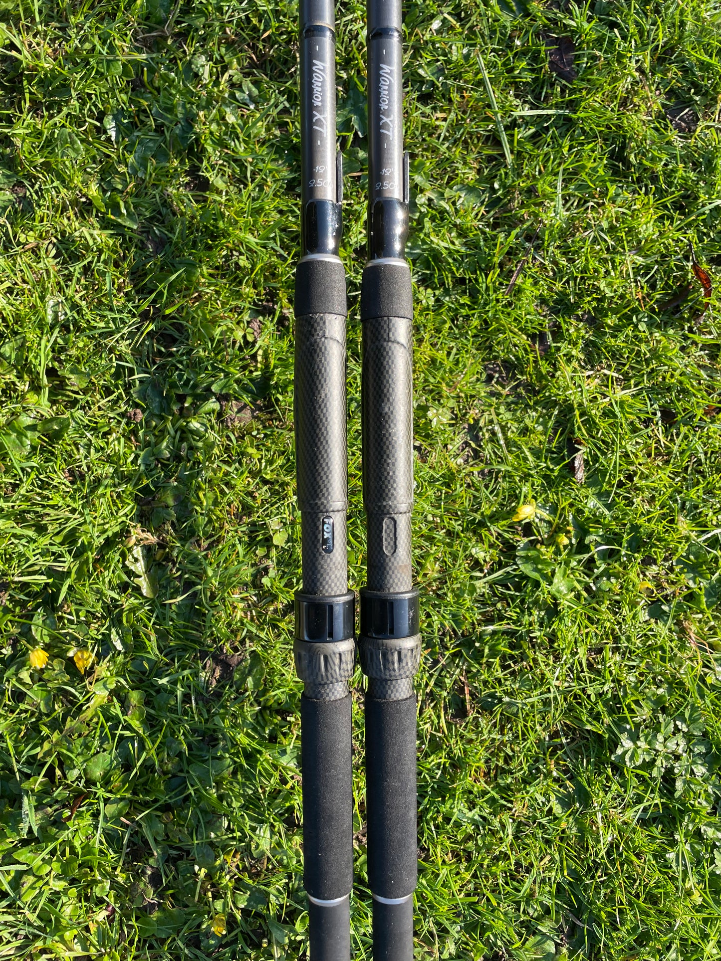 2 x Fox Warrior XT Carp Fishing Rods. 12’. 2.5lb T/C.