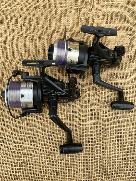 2 x Vintage Old School Shimano 4500 Baitrunner Carp Fishing Reels. Alloy Spools.