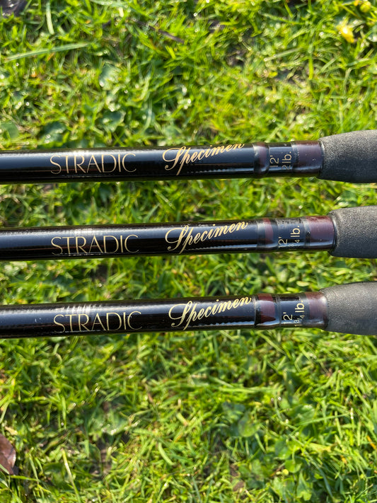 3 x Shimano Stradic Old School Carp Fishing Rods. 12’. 1.75lb T/C. Circa 1990s.