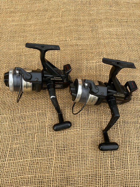 2 x Vintage Old School Shimano 3500 Baitrunner Carp Fishing Reels. Alloy Spools.