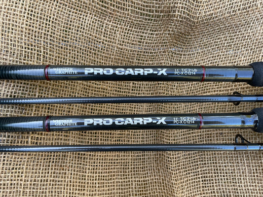 2 x Daiwa Pro Carp X Whisker Graphite Old School Carp Fishing Rods. 11’. 2.25lb T/C. 1990s.Original Bags Excellent.