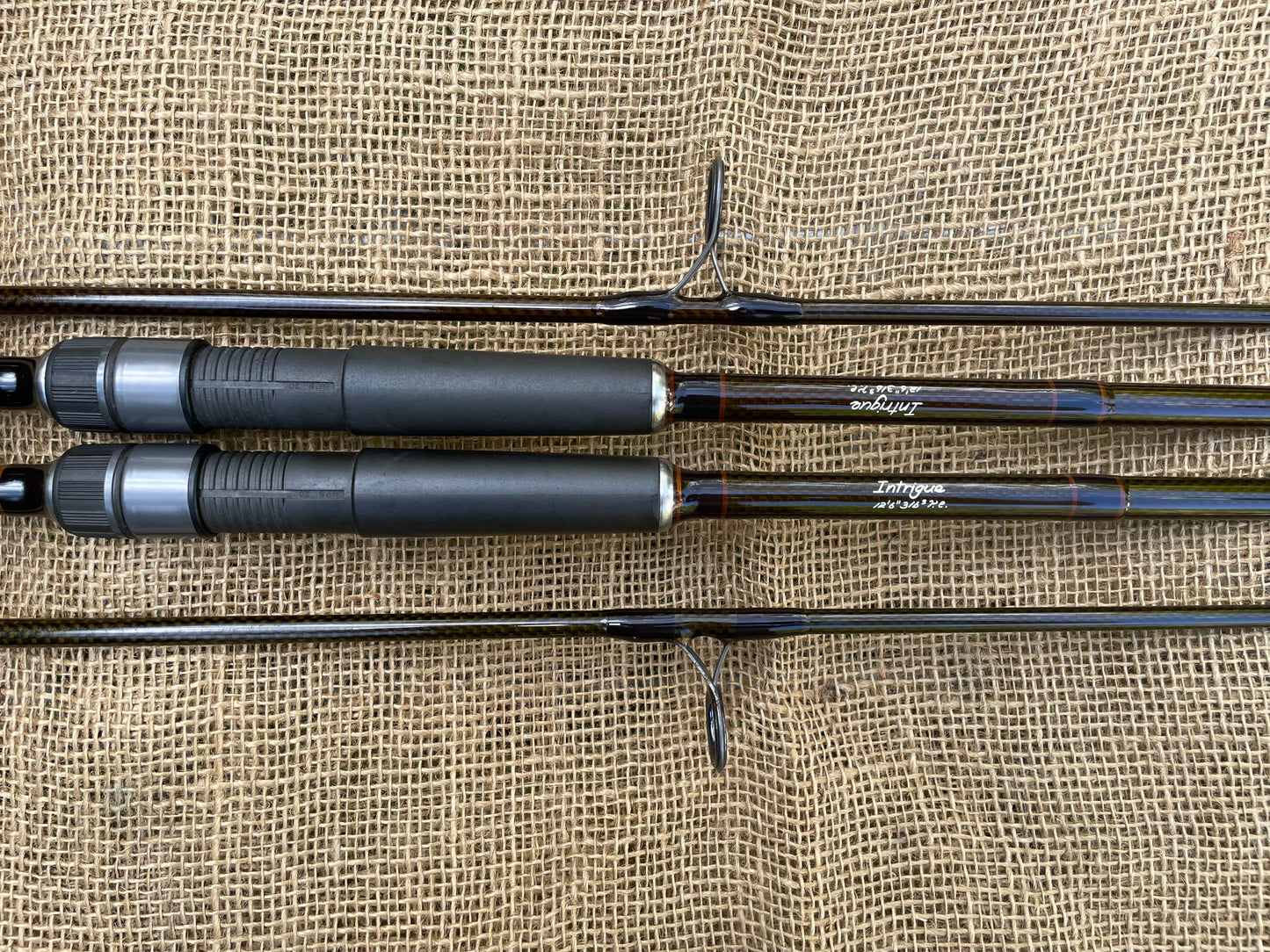 2 x Rod Hutchinson Intrigue 12’6” 3lb T/C. Old School Carp Fishing Rods. 1990s.