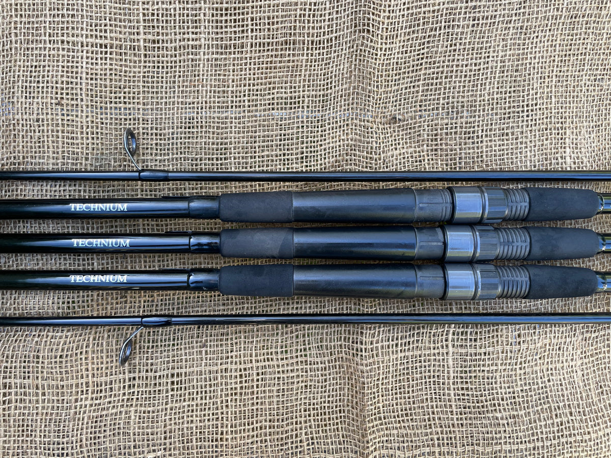 2 x Shimano Technium 12’ 2.5lb T/C Old School Carp Fishing Rods + Spare Butt Section.