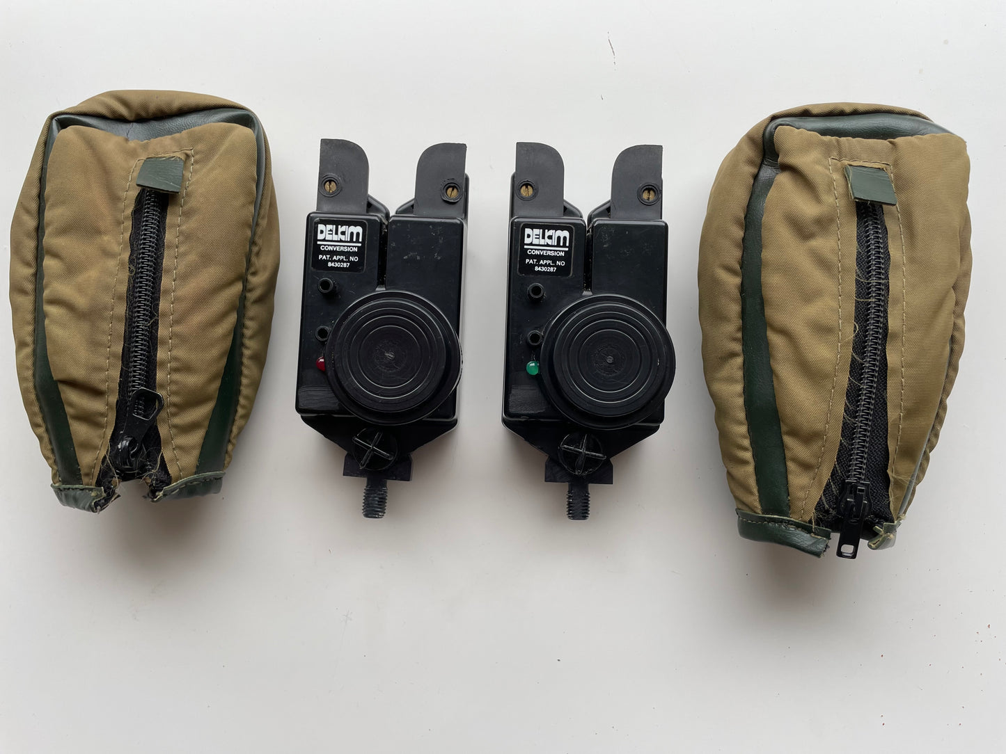 2 x Delkim Converted Conversion Optonic Carp Fishing Bite Alarms + Original Covers.