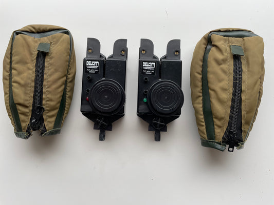 2 x Delkim Converted Conversion Optonic Carp Fishing Bite Alarms + Original Covers.