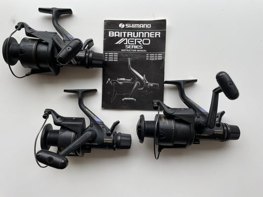 3 x Shimano Baitrunner Aero GT 4000 Old School Carp Fishing Reels. Original 1990s.