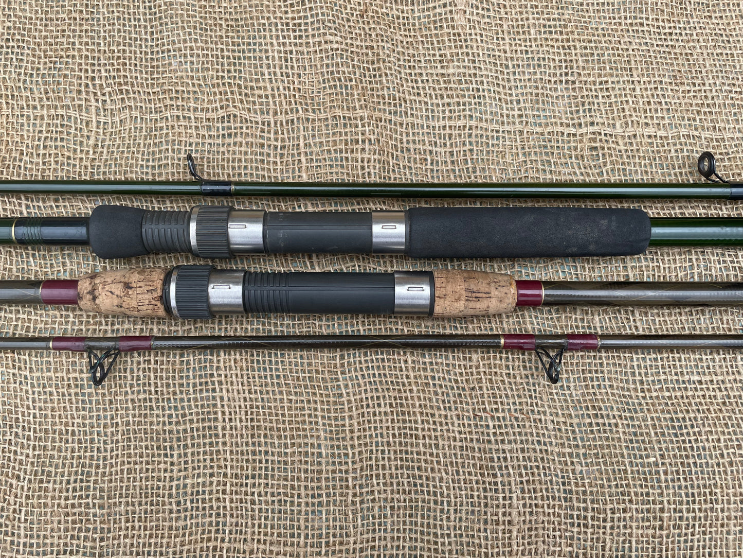 2 x Silstar Dia Flex & Sundridge Kortina Old School Carbon Carp Fishing Rods. 11’. 1990s.