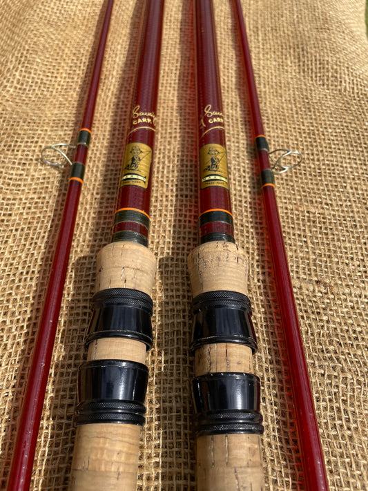 2 x Marco Gerry Savage 11’ Red Glass Vintage Old School Carp Fishing Rods.