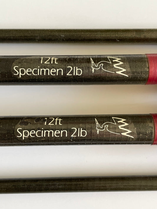 2 x North Western Sealey Carbon 12’ 2lb T/C Old School Carp Fishing Rods.