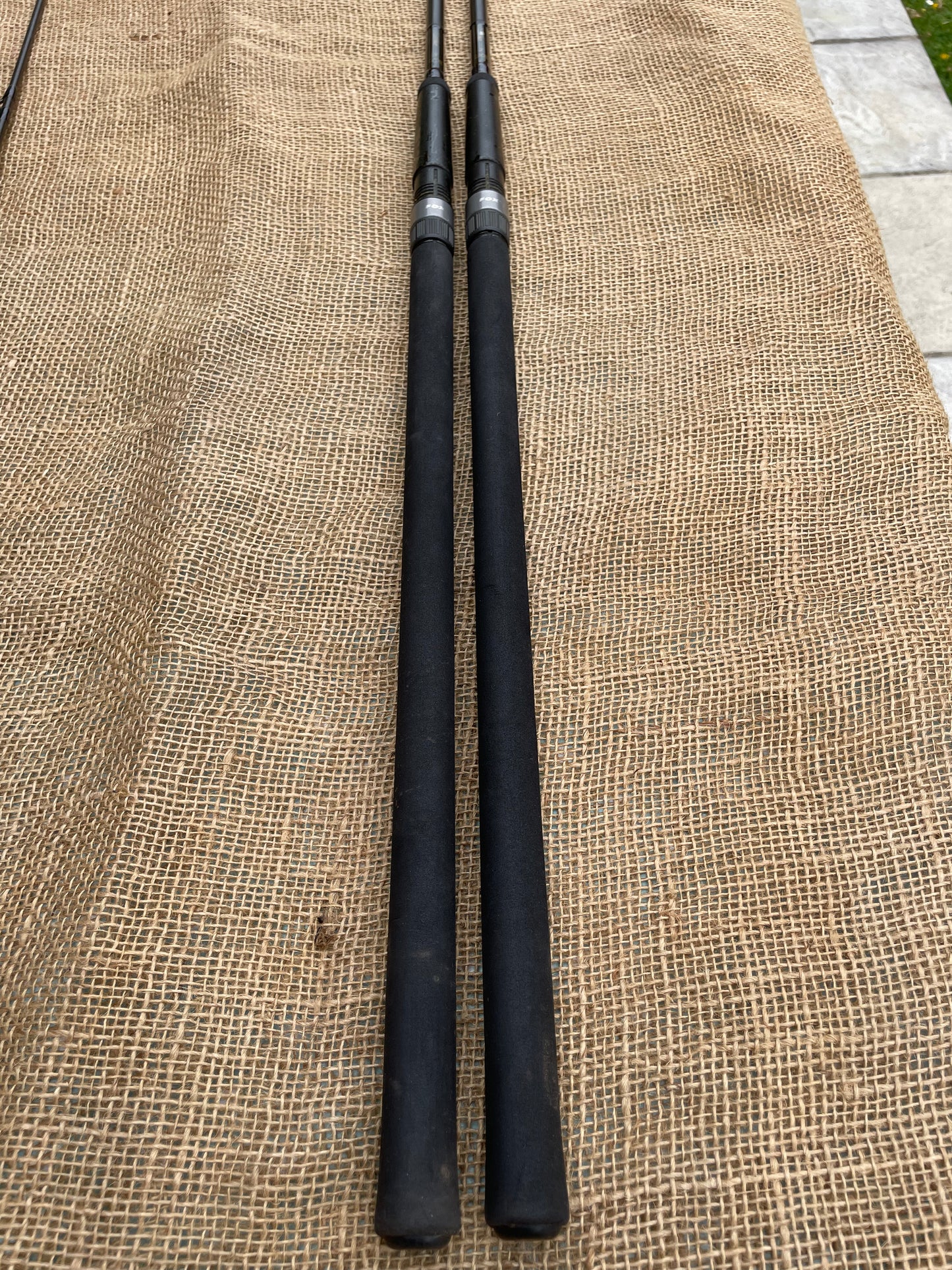 2 x Fox 9’ Stalker Carp Fishing Rods. 2pce. 2.5lb T/C. Old School. 1990s.