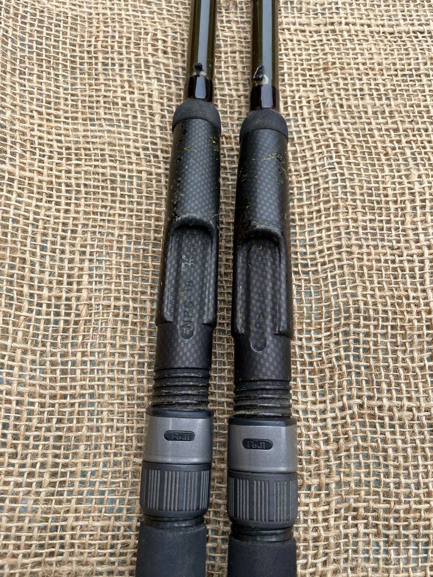 2 x Fox 9’ Stalker Carp Fishing Rods. 2pce. 2.5lb T/C. Old School. 1990s.