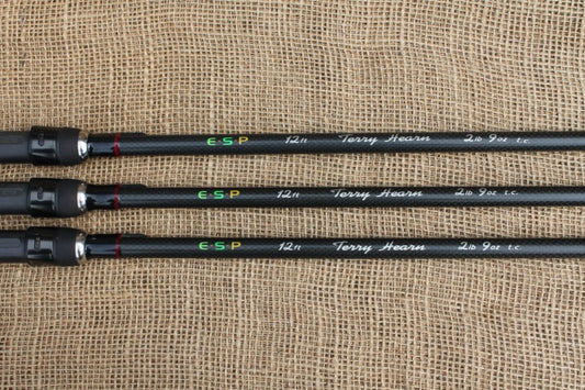 3 x ESP Original Issue Terry Hearn Old Scholl Carp Fishing Rods. 2lb 9oz T/C. 12'.